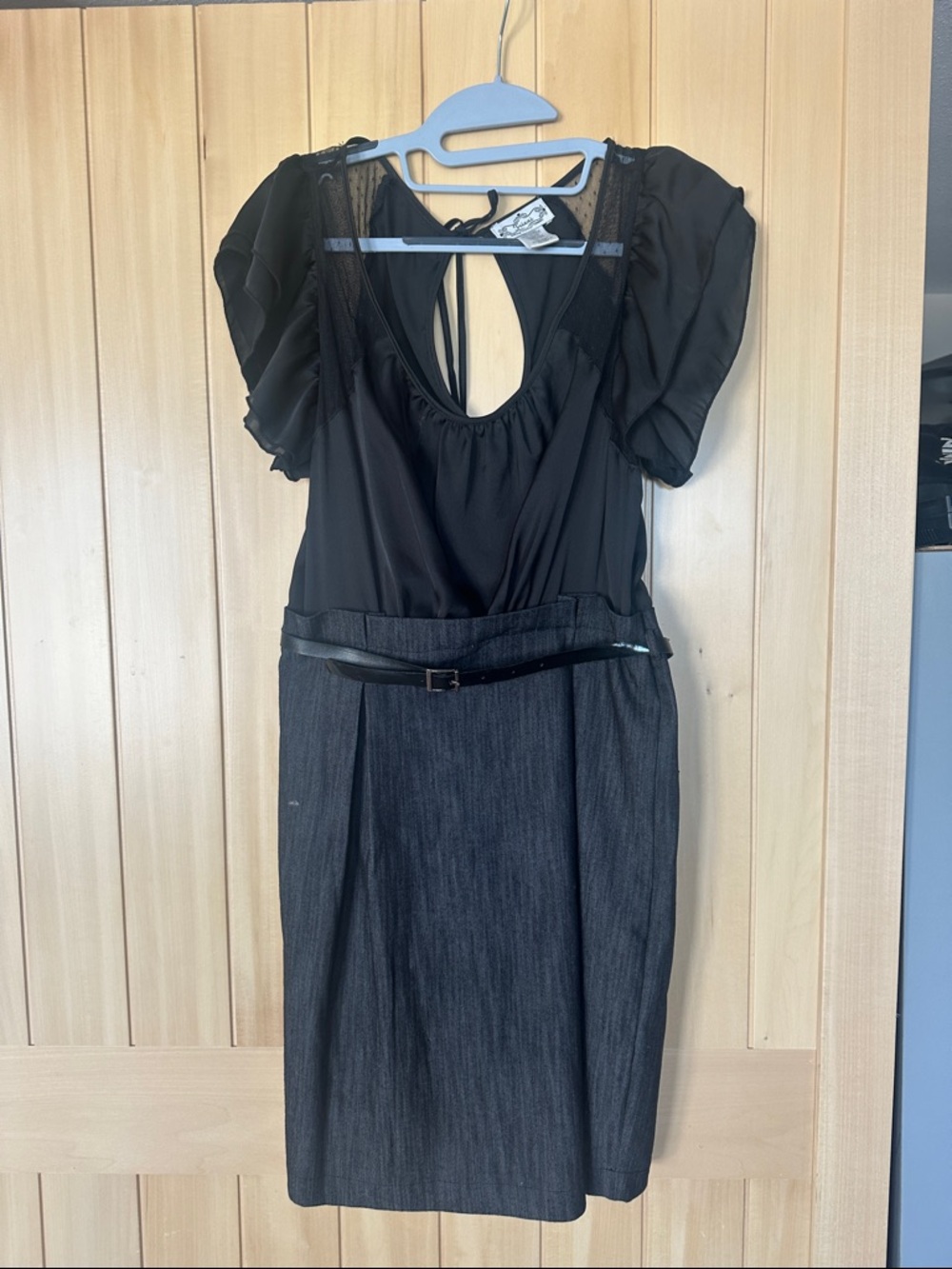 Trixxi Black One-Shoulder Sheath Dress with Puff Sleeve Detail